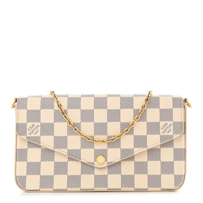 Louis Vuitton Damier Azur Pochette Felicie Chain Wallet Rose Ballerine 1 of 11