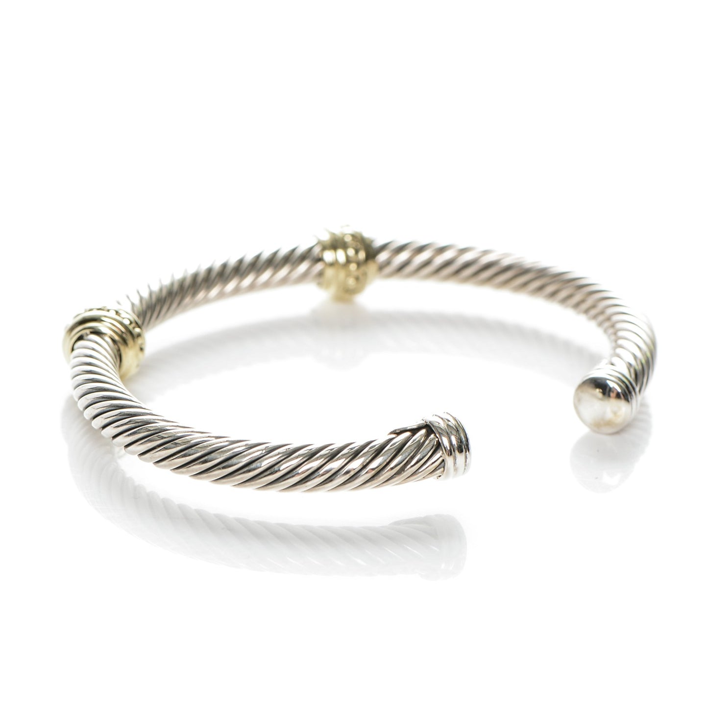 Sterling Silver 14K Yellow Gold 5mm Cable Classics Two Station Bracelet