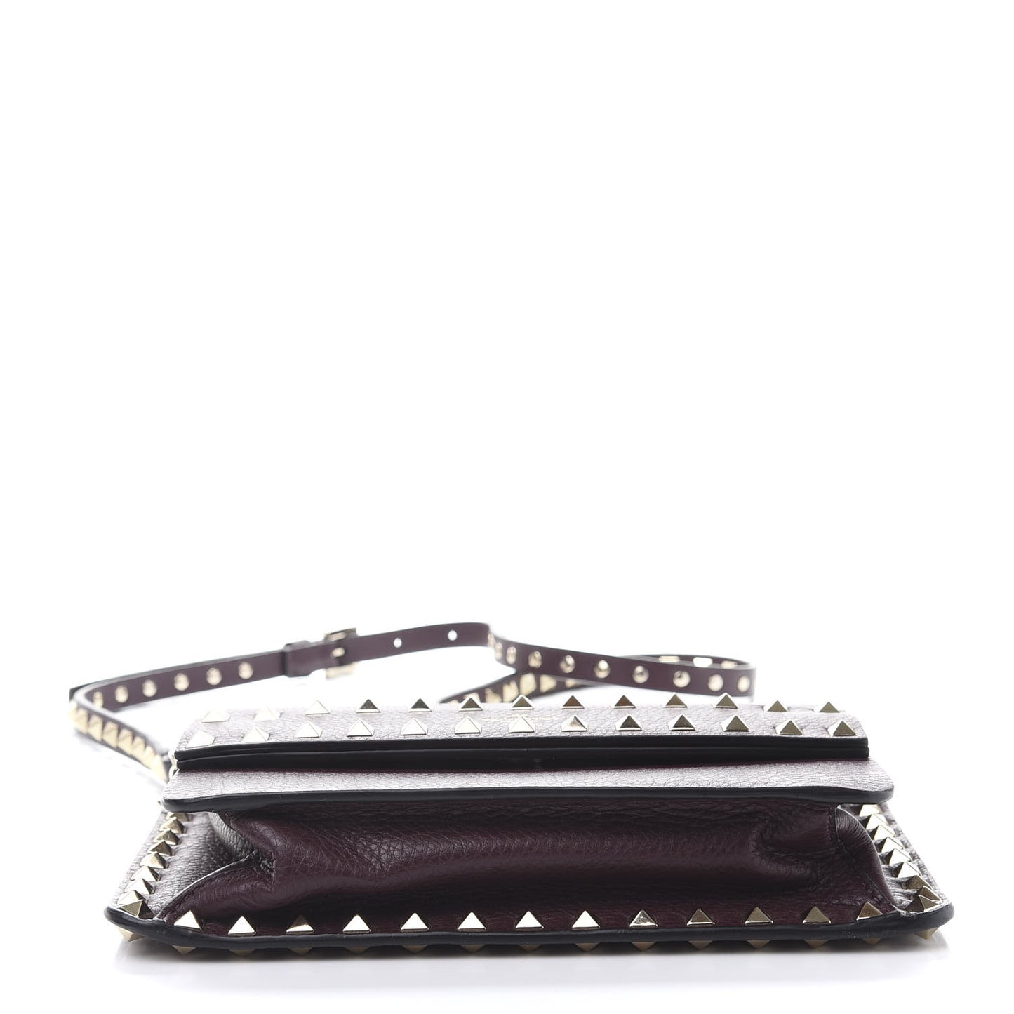 Pebbled Calfskin Rockstud Side Slip Crossbody Rubin