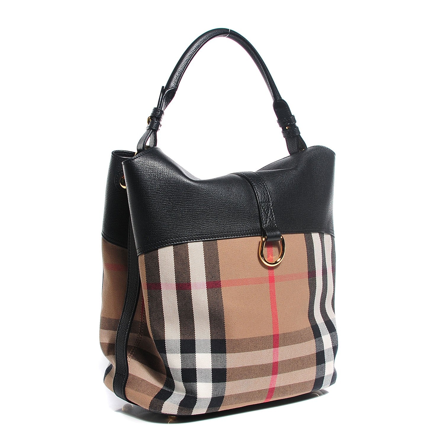 Burberry Grainy Calfskin House Check Medium Sycamore Hobo Black 3 of 8