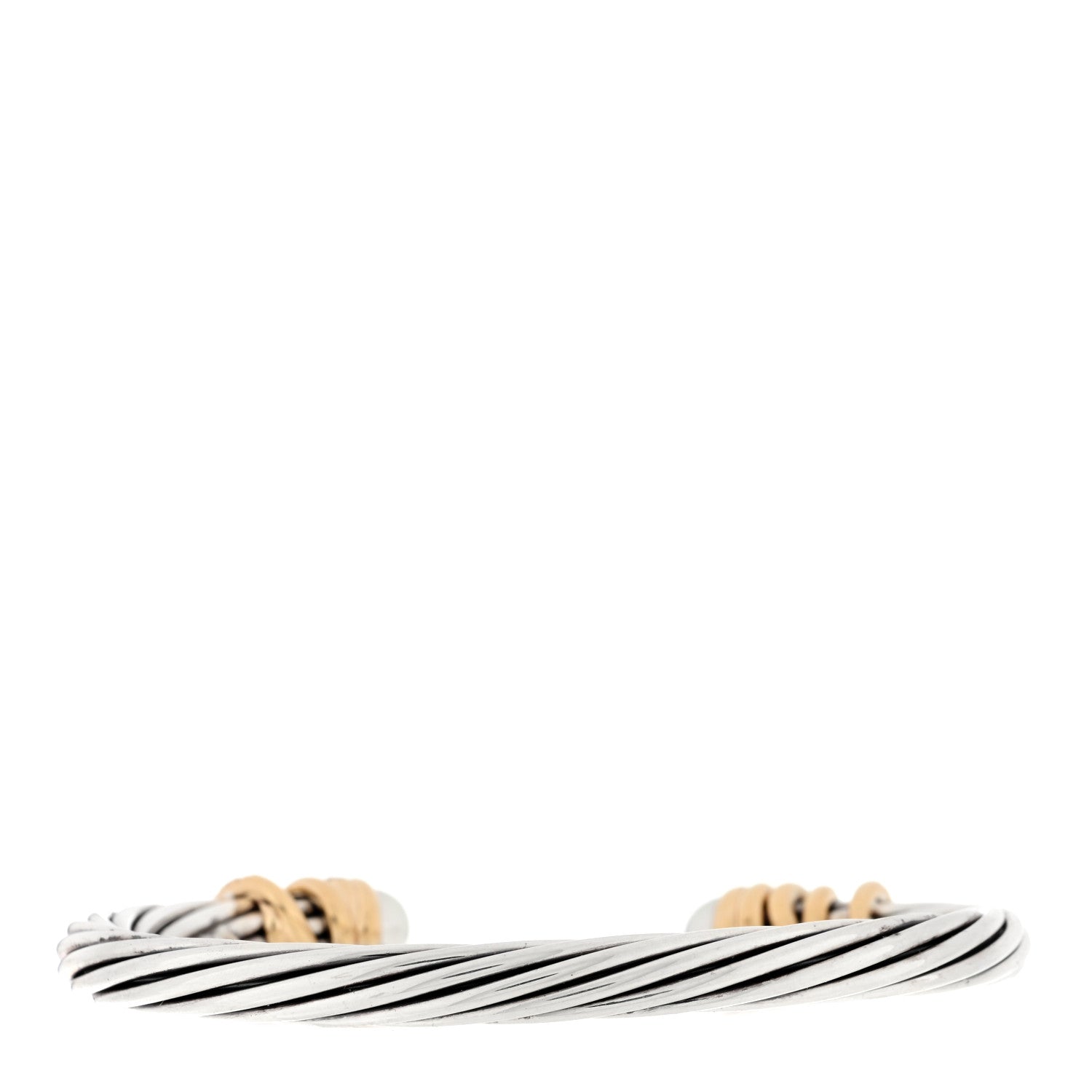 David Yurman Sterling Silver 18K Yellow Gold Diamond Pearl 6mm Helena Cuff Bracelet 2 of 3