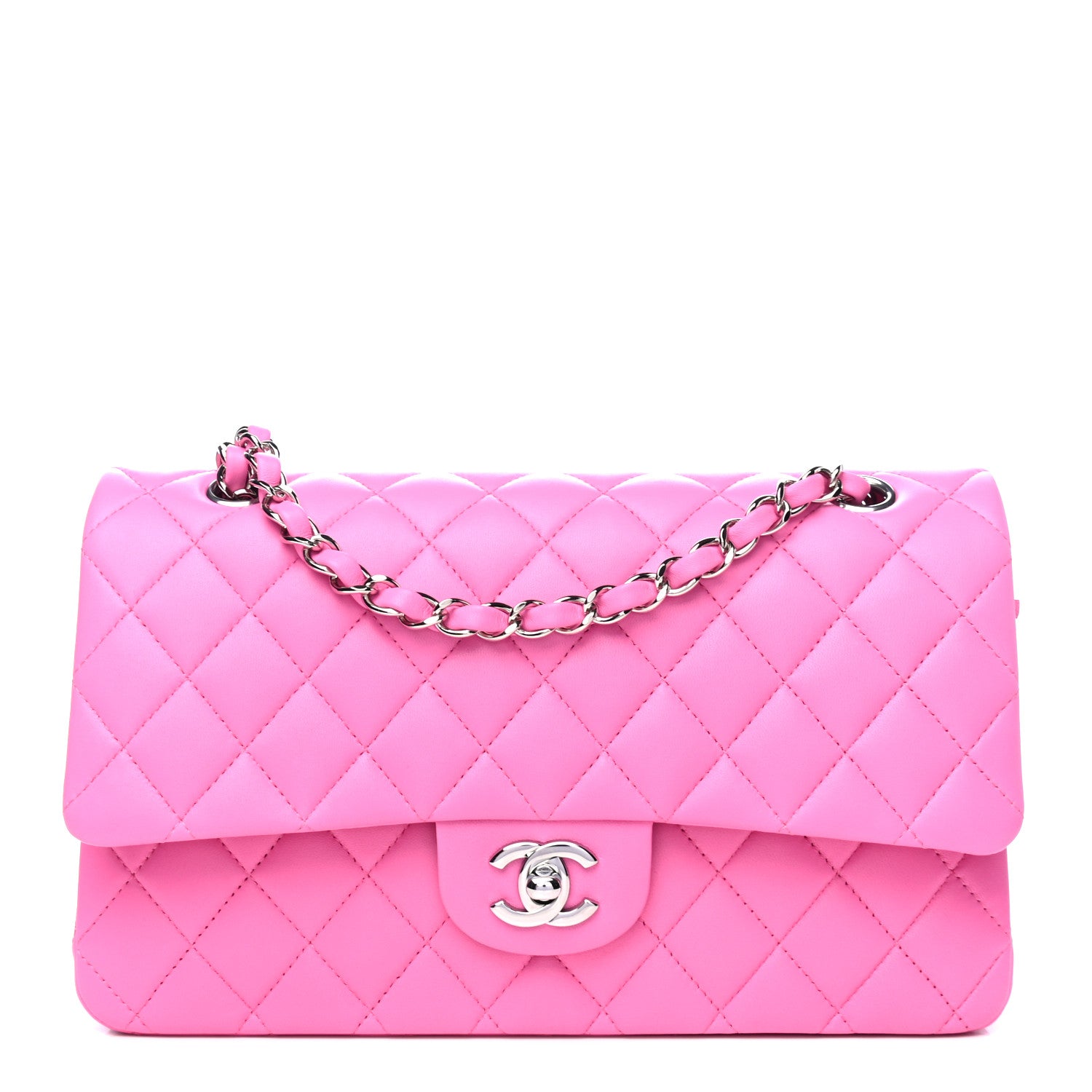 Chanel Lambskin Quilted Medium Double Flap Neon Pink 1 of 4