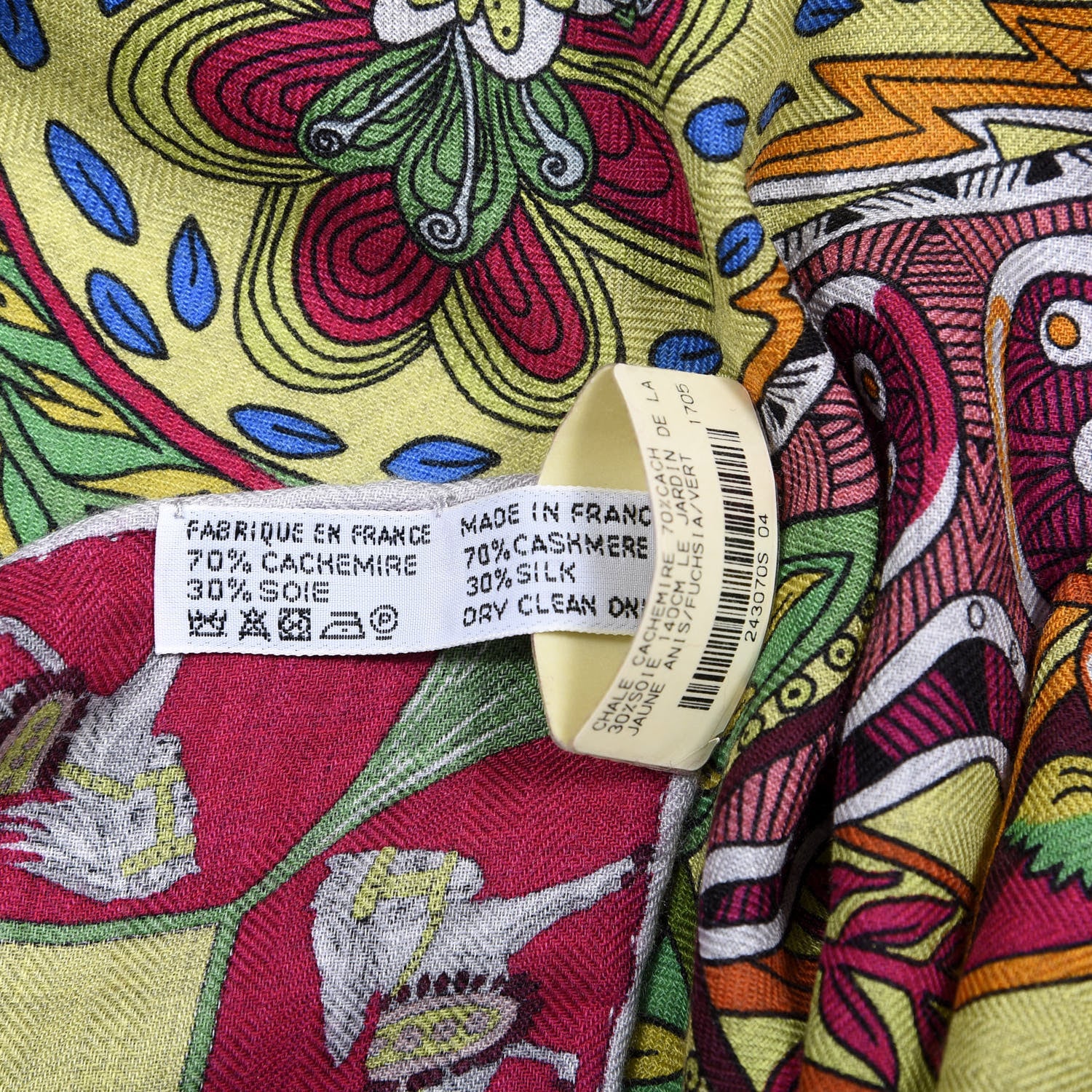 Hermes Cashmere Silk Le Jardin De La Maharani Shawl 140 Jaune Anis Fuchsia Vert 5 of 6