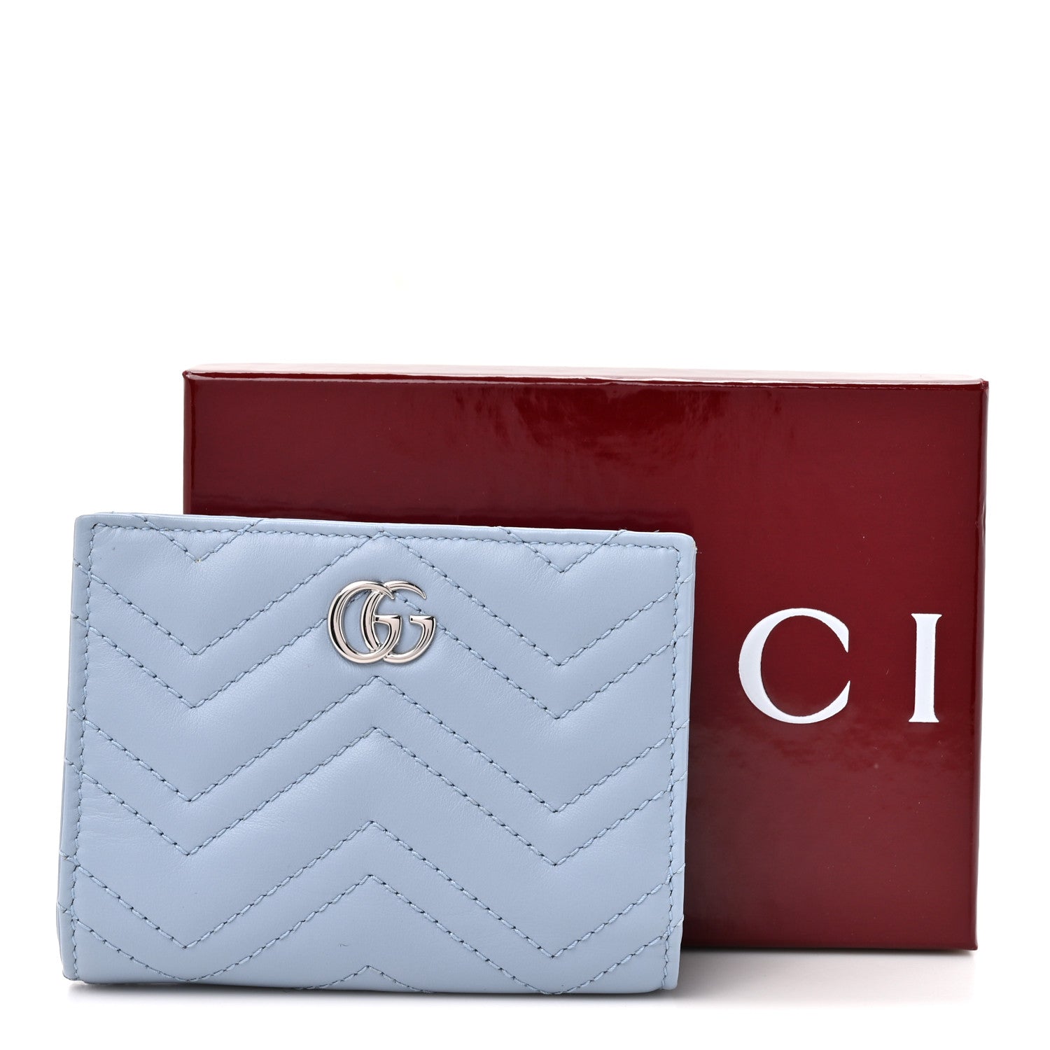 Gucci Lambskin Matelasse GG Marmont Zip Key Pouch Light Blue 9 of 9