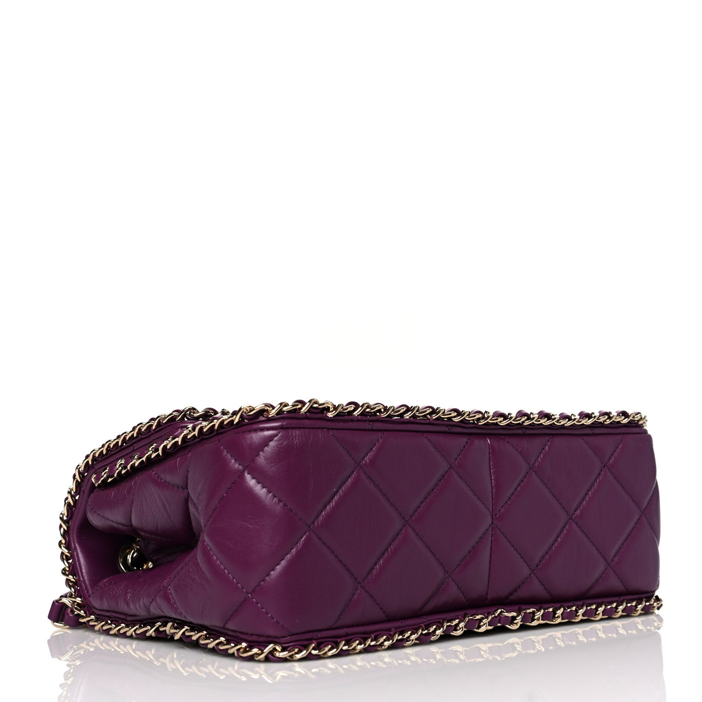 Crumpled Calfskin Medium Chain All Over Flap Purple