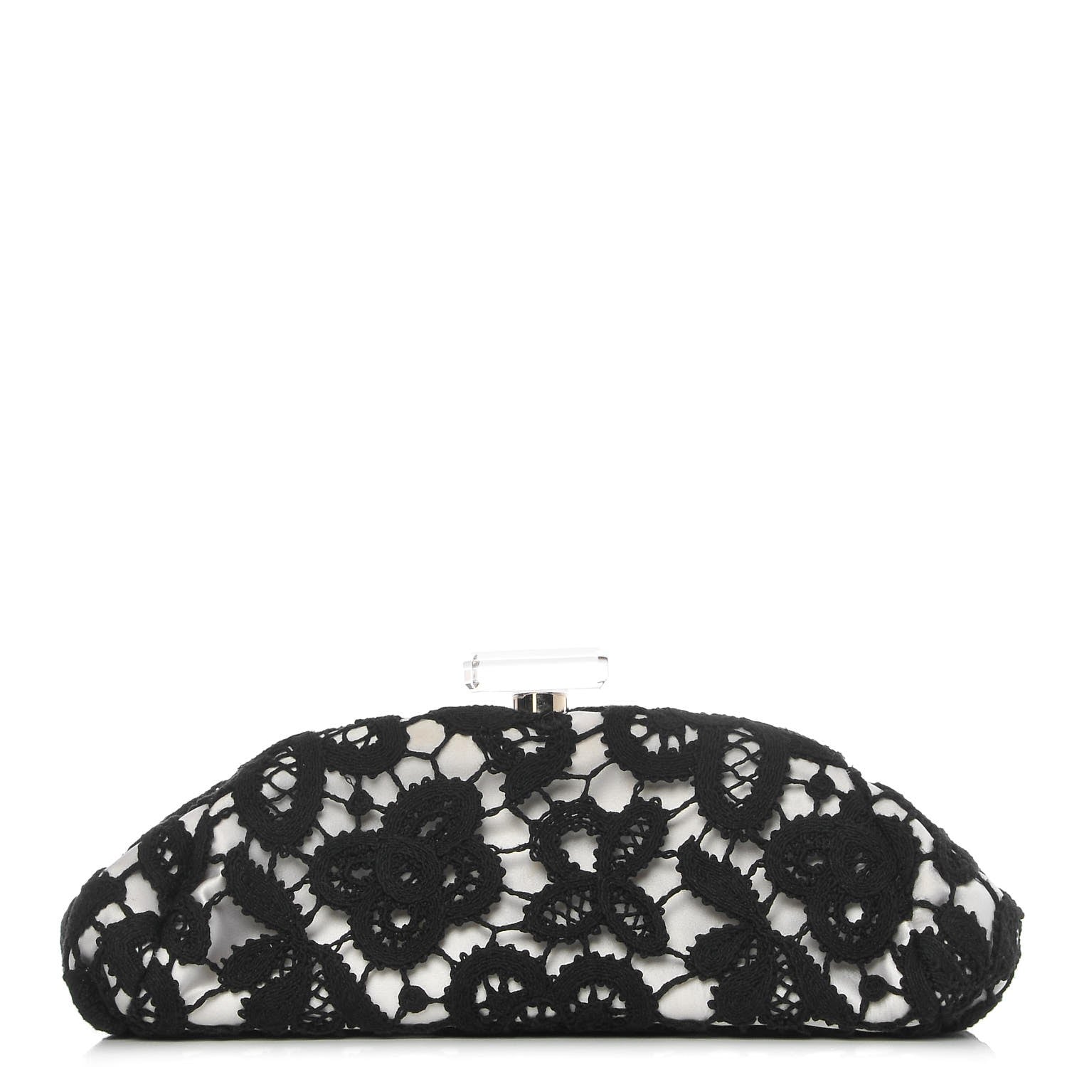 Chanel Lace Timeless Perfume Bottle Top Clutch Black White 1 of 7