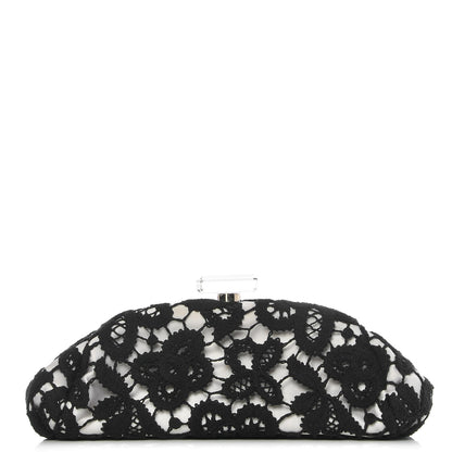 Chanel Lace Timeless Perfume Bottle Top Clutch Black White 1 of 7
