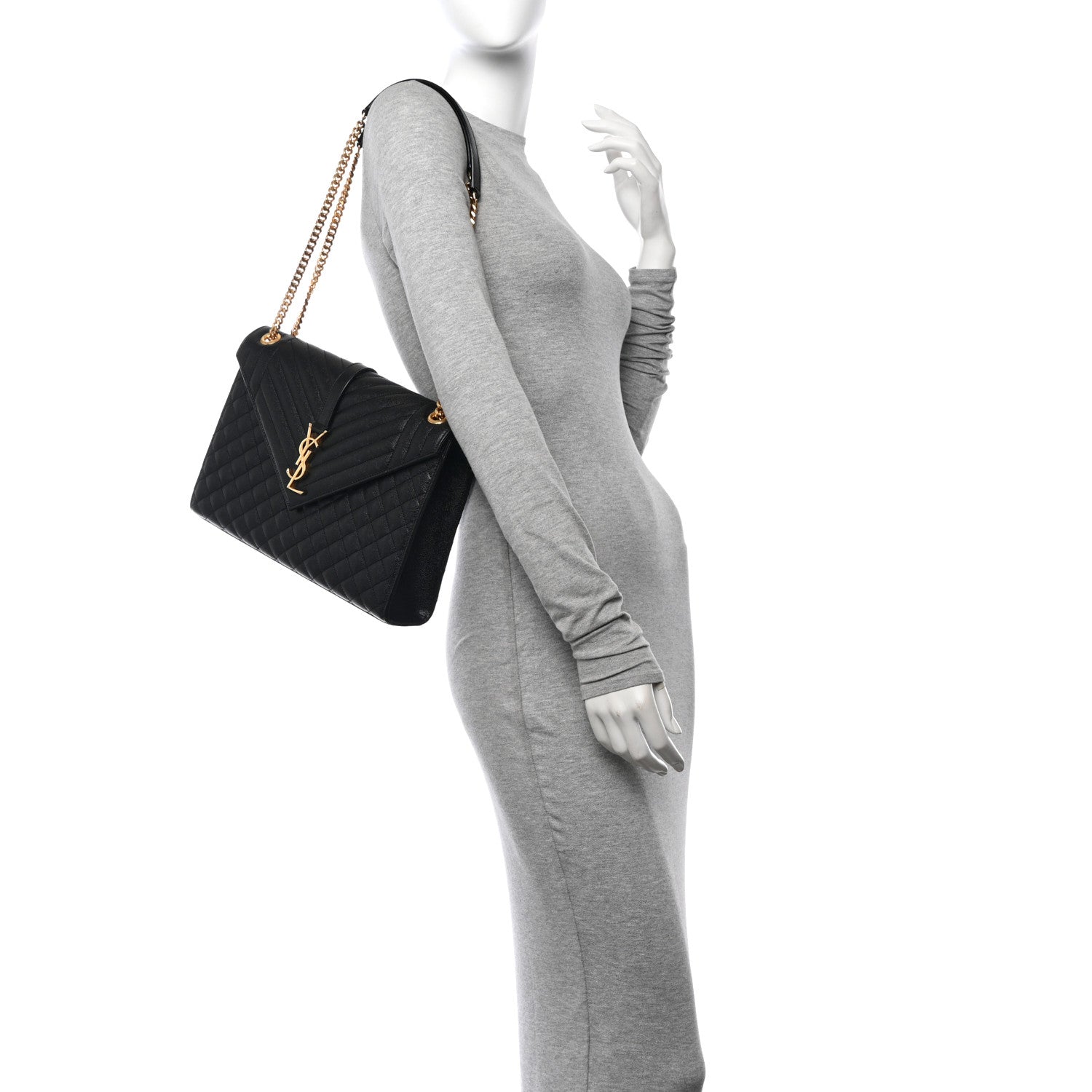 Saint Laurent Grain De Poudre Textured Mixed Matelasse Large Triquilt Monogram Satchel Black 2 of 10