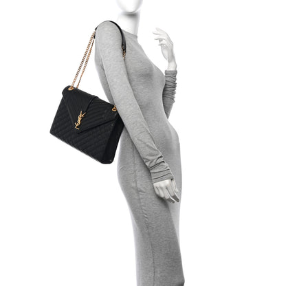 Saint Laurent Grain De Poudre Textured Mixed Matelasse Large Triquilt Monogram Satchel Black 2 of 10