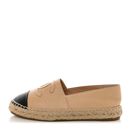 Chanel Lambskin CC Espadrilles 38 Beige Black 1 of 8