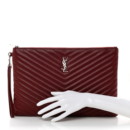 Saint Laurent Calfskin Matelasse Chevron Monogram Document Holder Rouge Legion 2 of 12