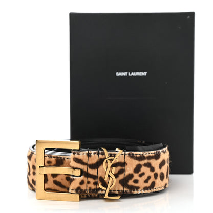 Saint Laurent Calf Hair Leopard Print Monogram Square Buckle Belt 85 34 Brown 7 of 7