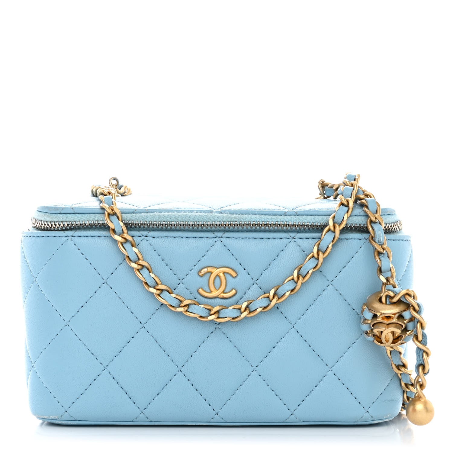 Chanel Lambskin Quilted Pearl Crush Small Vanity Case With Chain Light Blue 1 of 10
