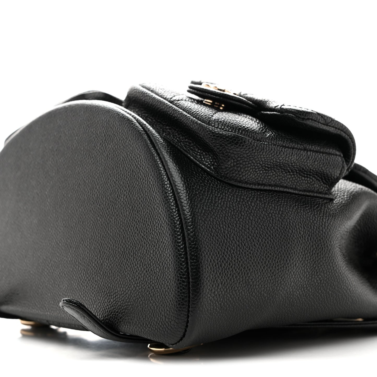 Shiny Caviar Quilted Medium Duma Pockets Drawstring Backpack Black