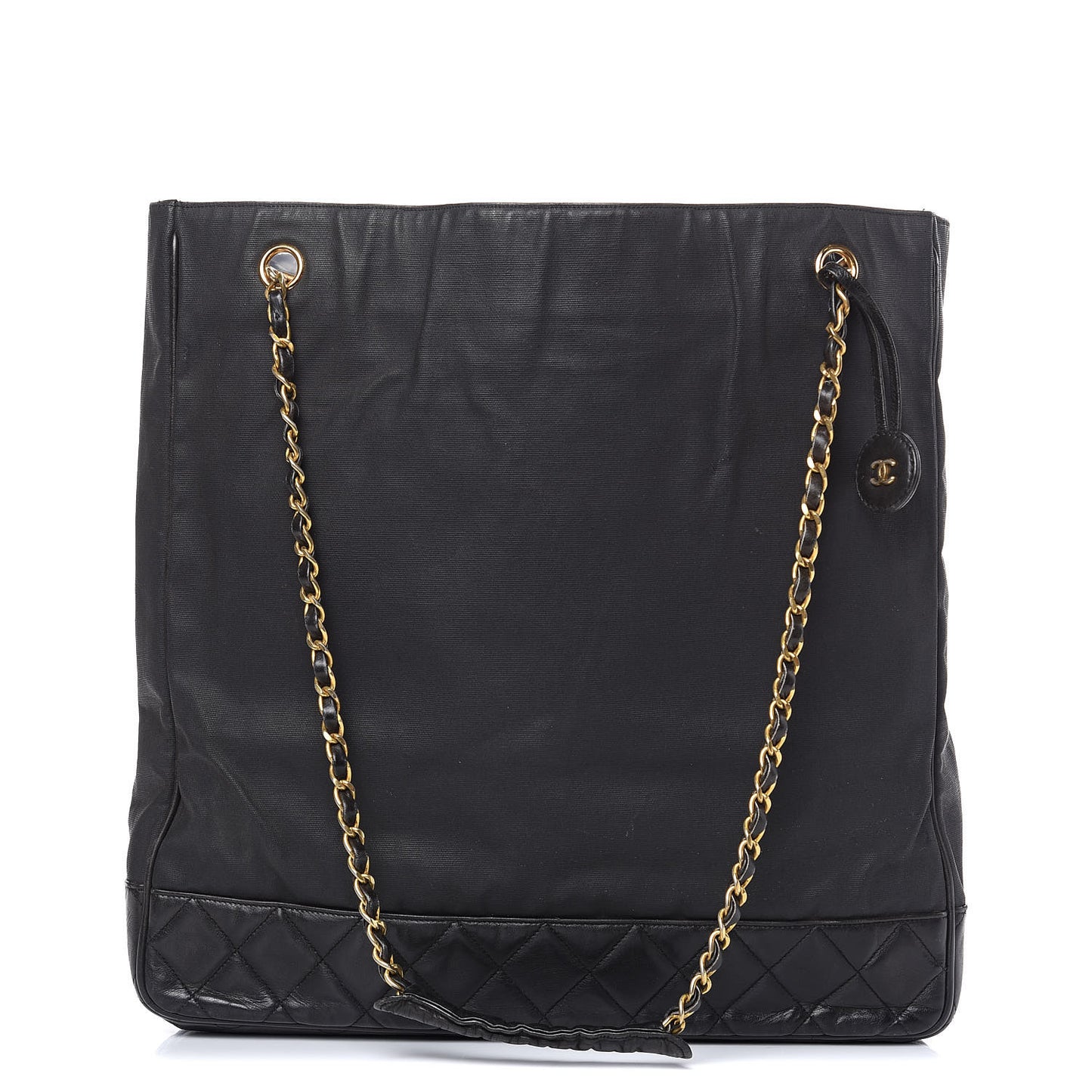 Canvas Calfskin Shopping Tote Black