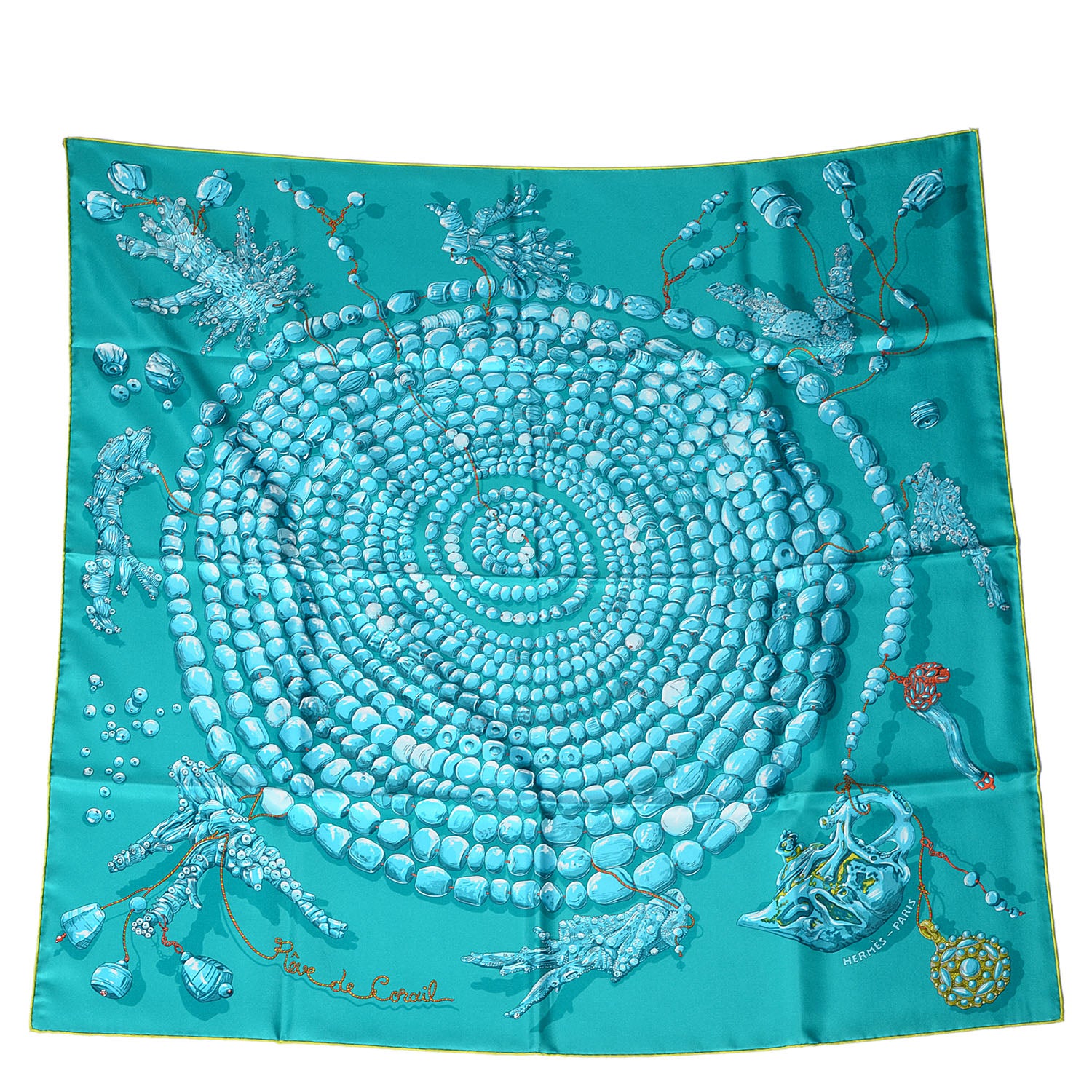 Hermes Silk Reve De Corail Scarf 90 Menthe Turquoise Canard 2 of 7