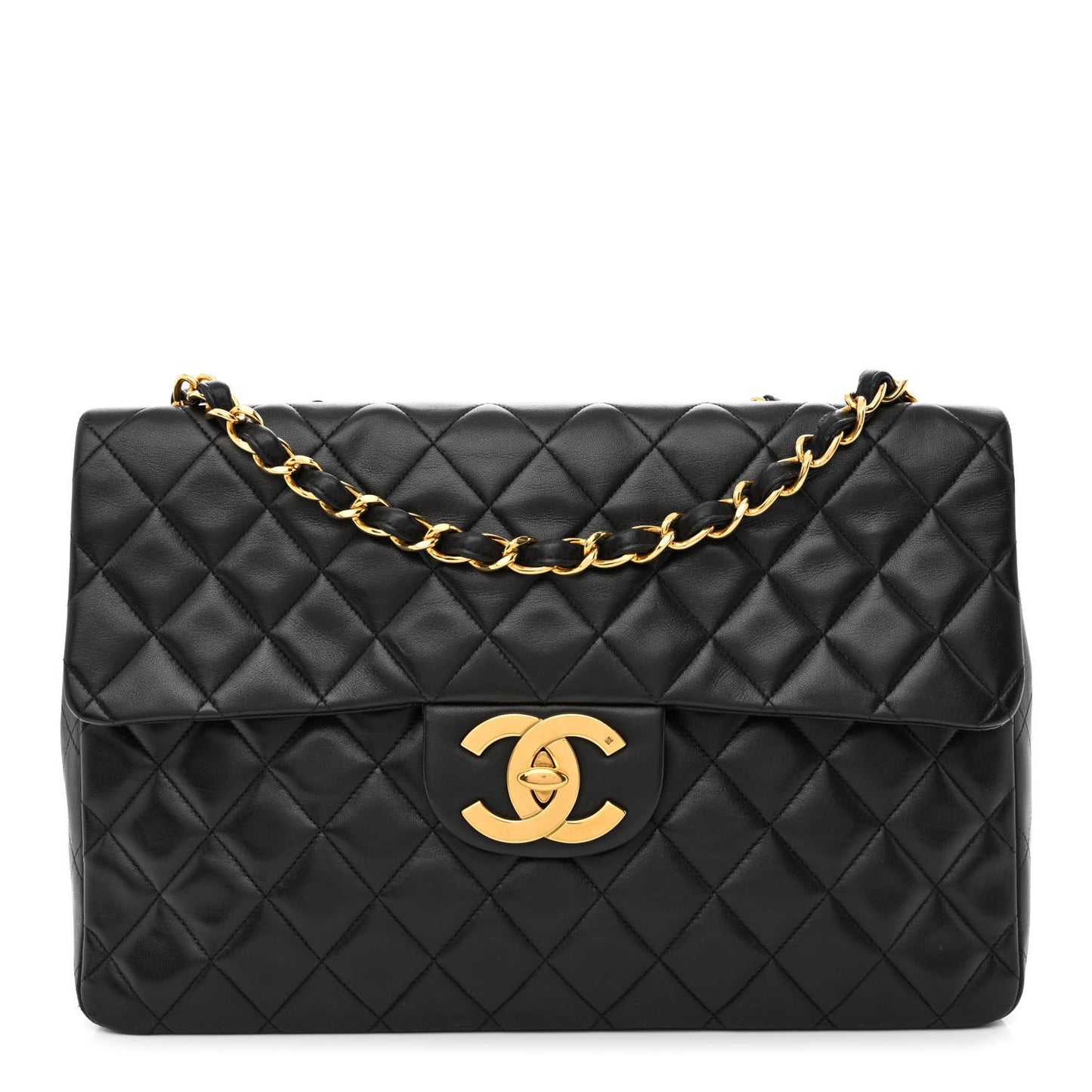 Lambskin Quilted XL Jumbo Single Flap Black