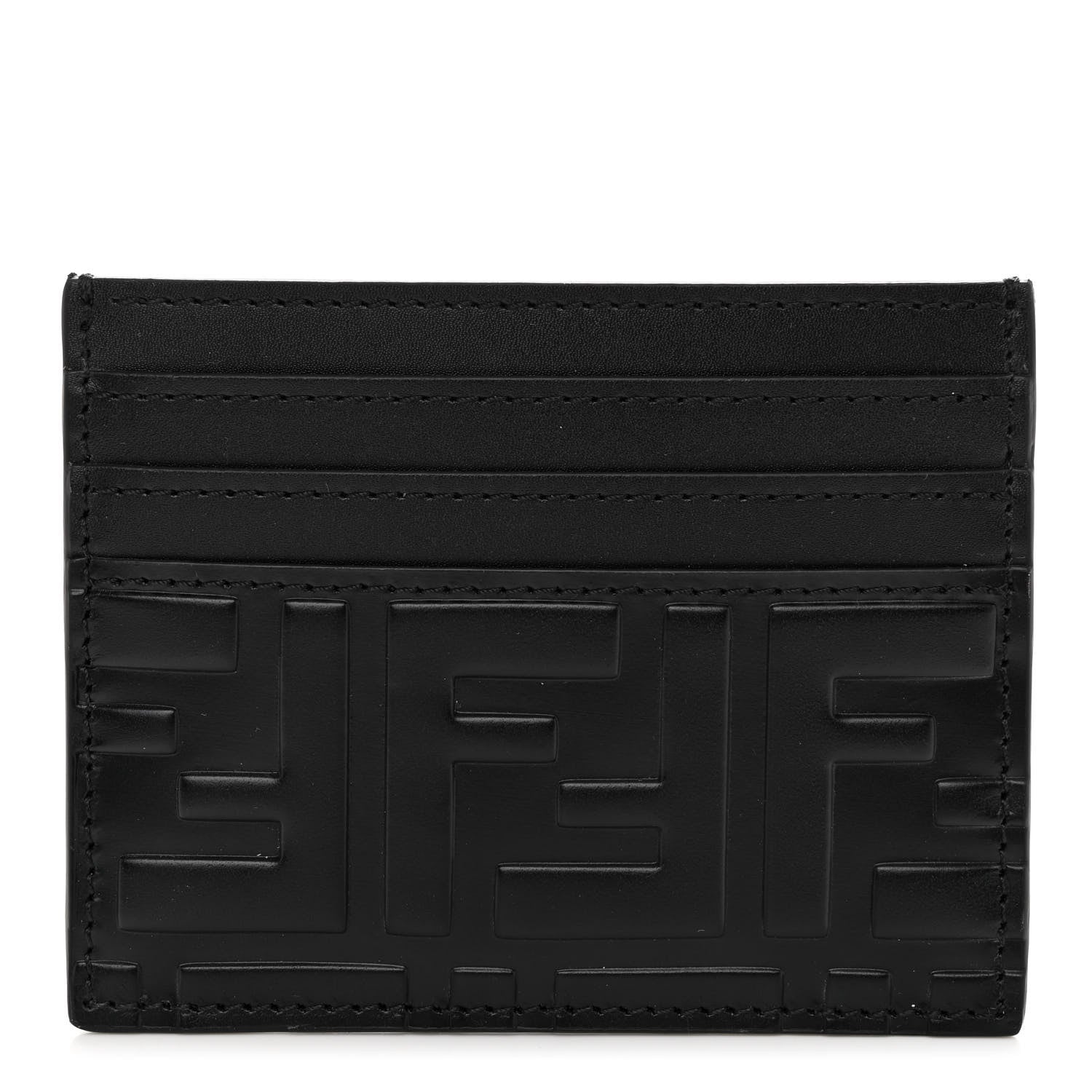 Fendi Vitello Grace FF Embossed Card Holder Black 1 of 6