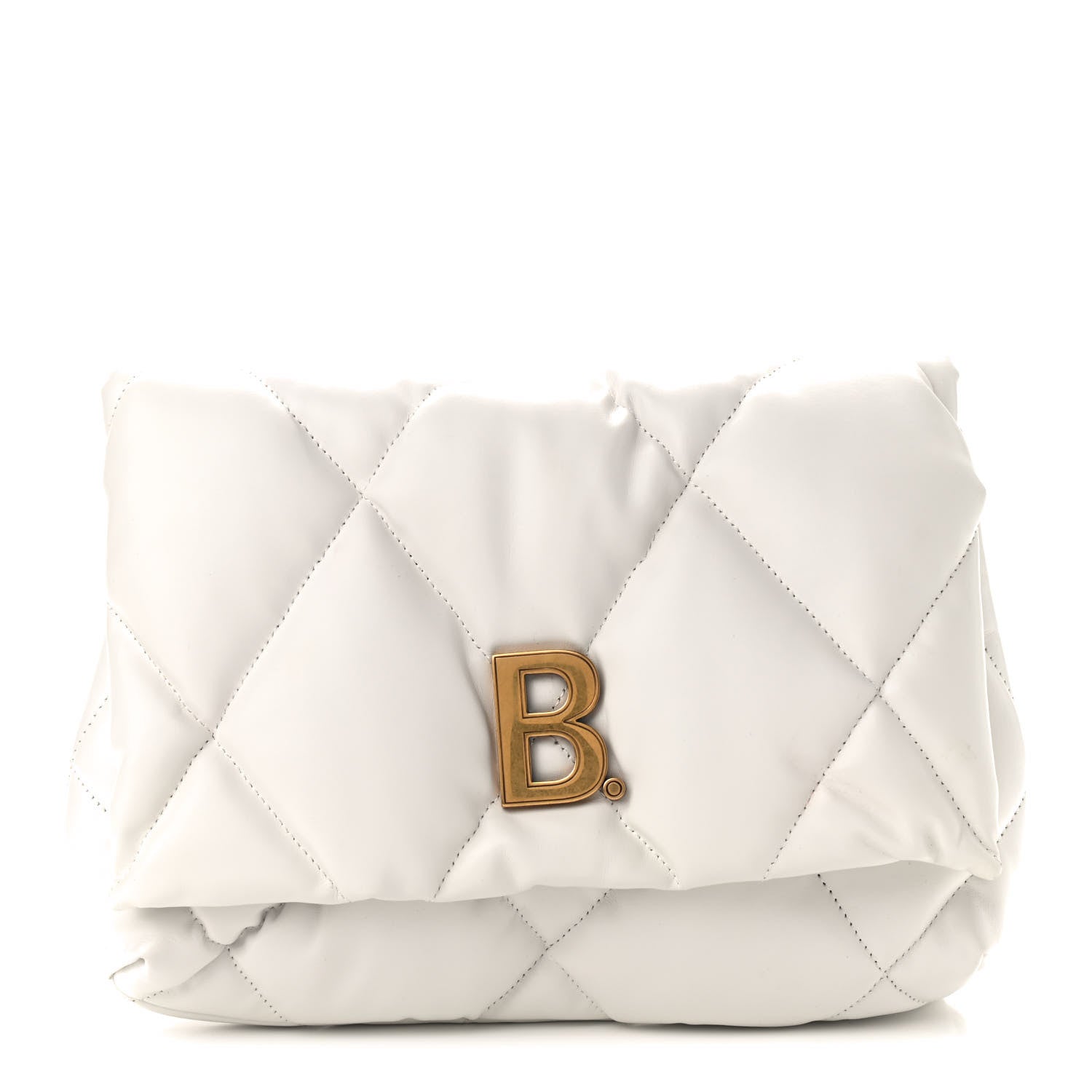 Balenciaga Nappa Calfskin Quilted Touch B Puffy Clutch White 1 of 9