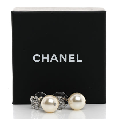 Chanel Pearl Crystal CC Drop Earrings Silver Pearly White 5 of 5