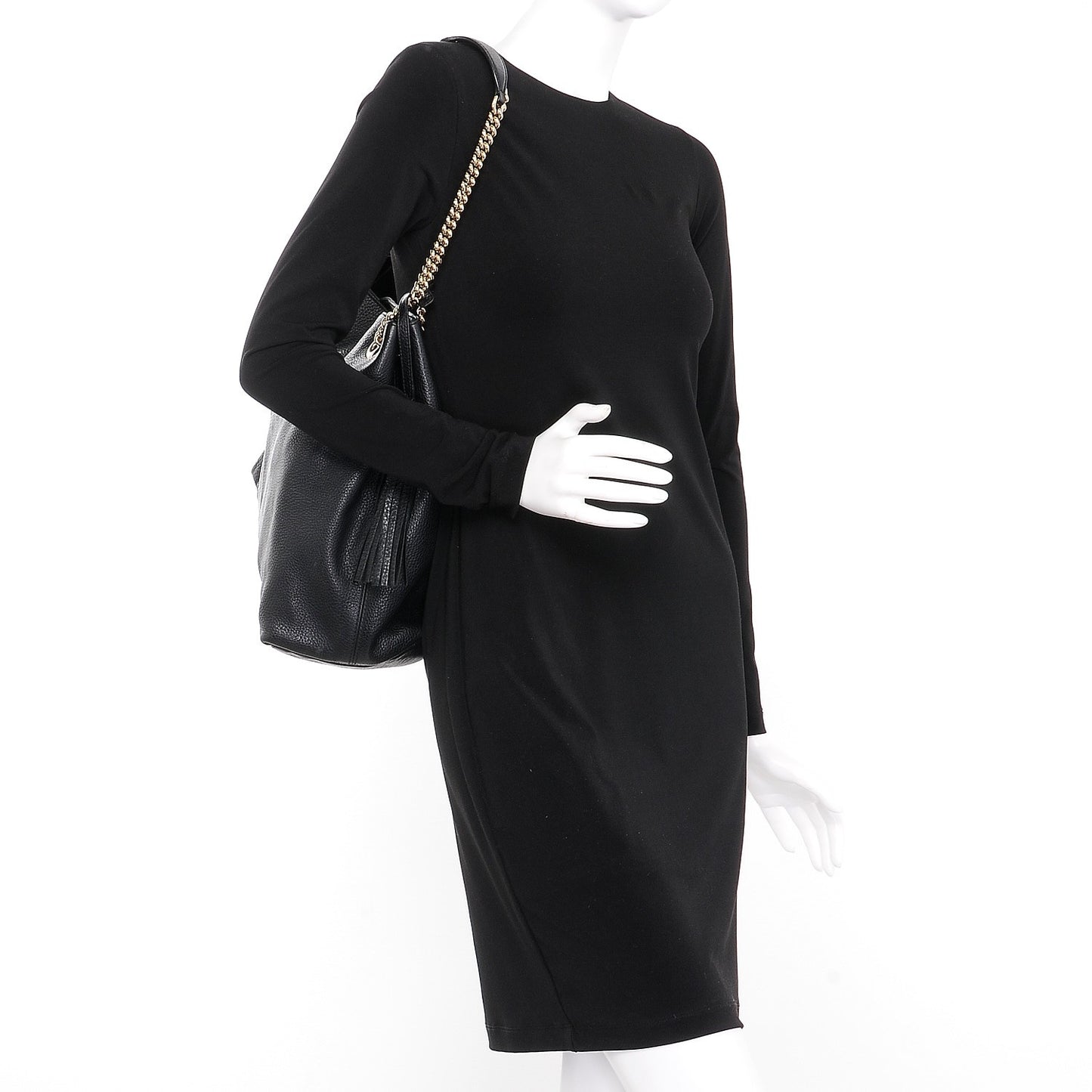 Pebbled Calfskin Large Soho Chain Shoulder Bag Black