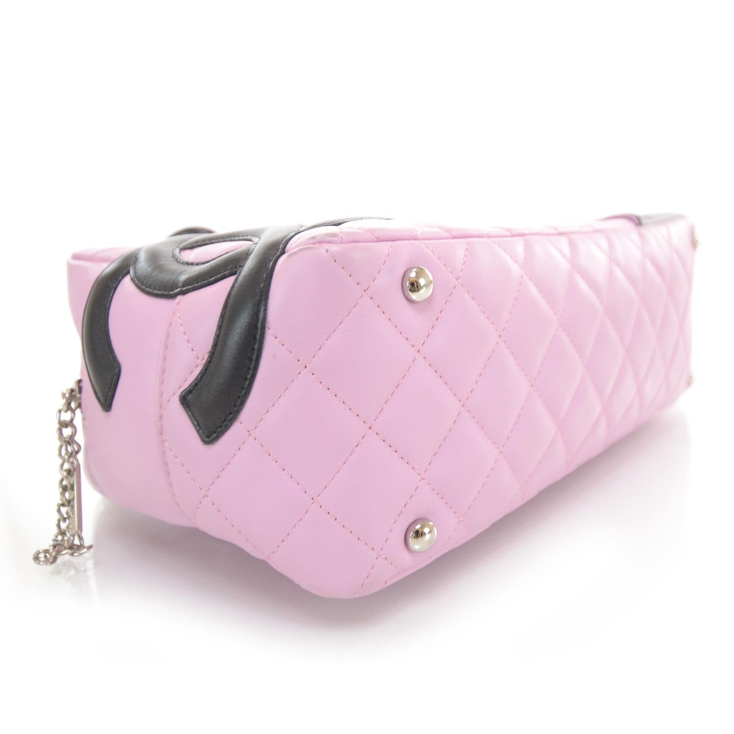 Chanel Calfskin Quilted Large Cambon Bowler Pink Black 4 of 9