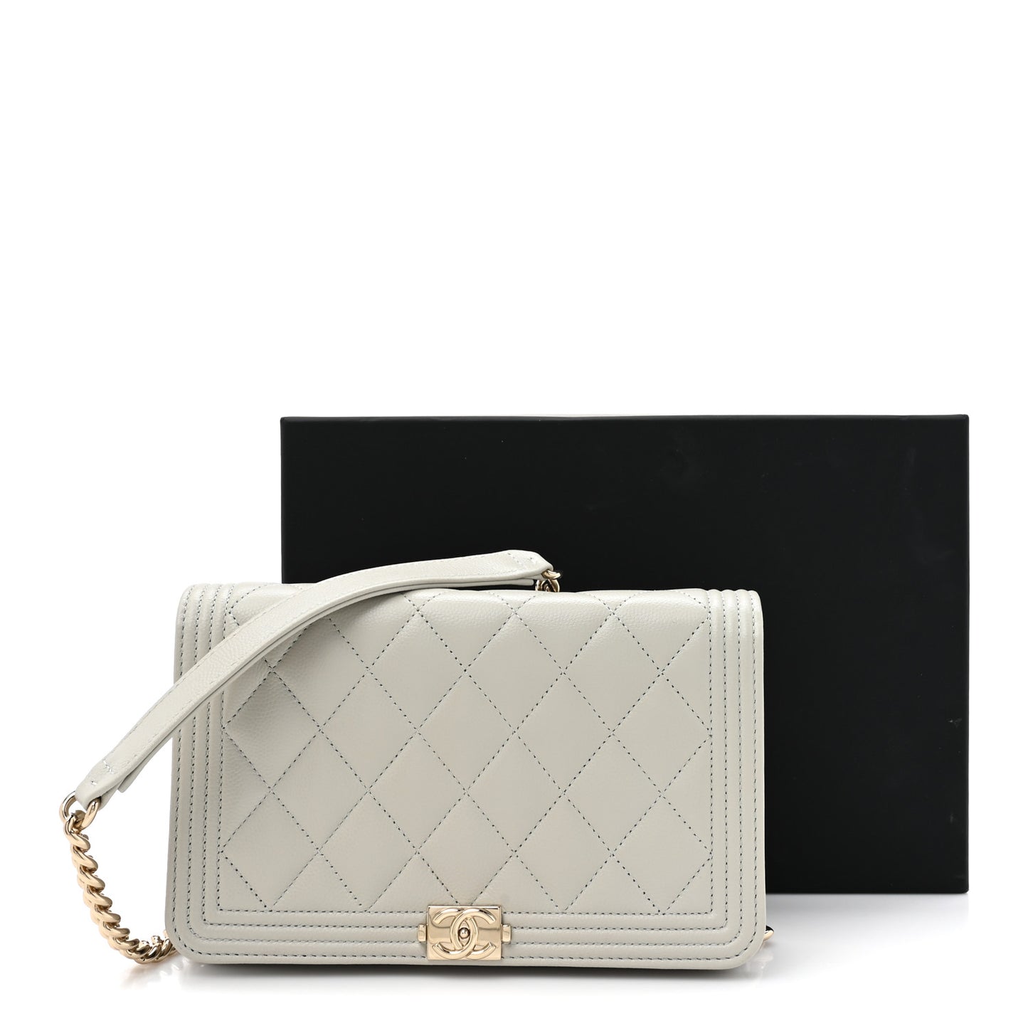 Caviar Quilted Boy Wallet On Chain WOC Grey