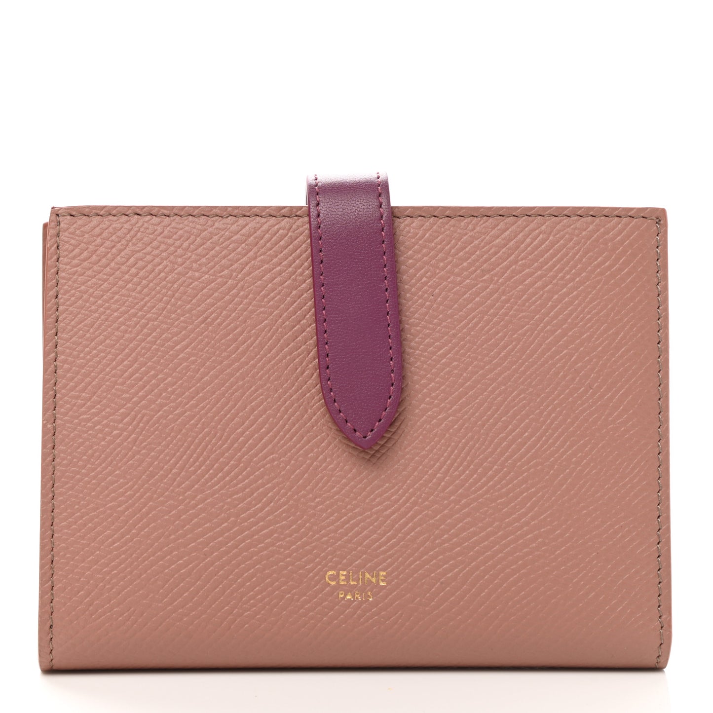 Grained Calfskin Medium Multifunction Strap Wallet Antique Rose Wild Berry