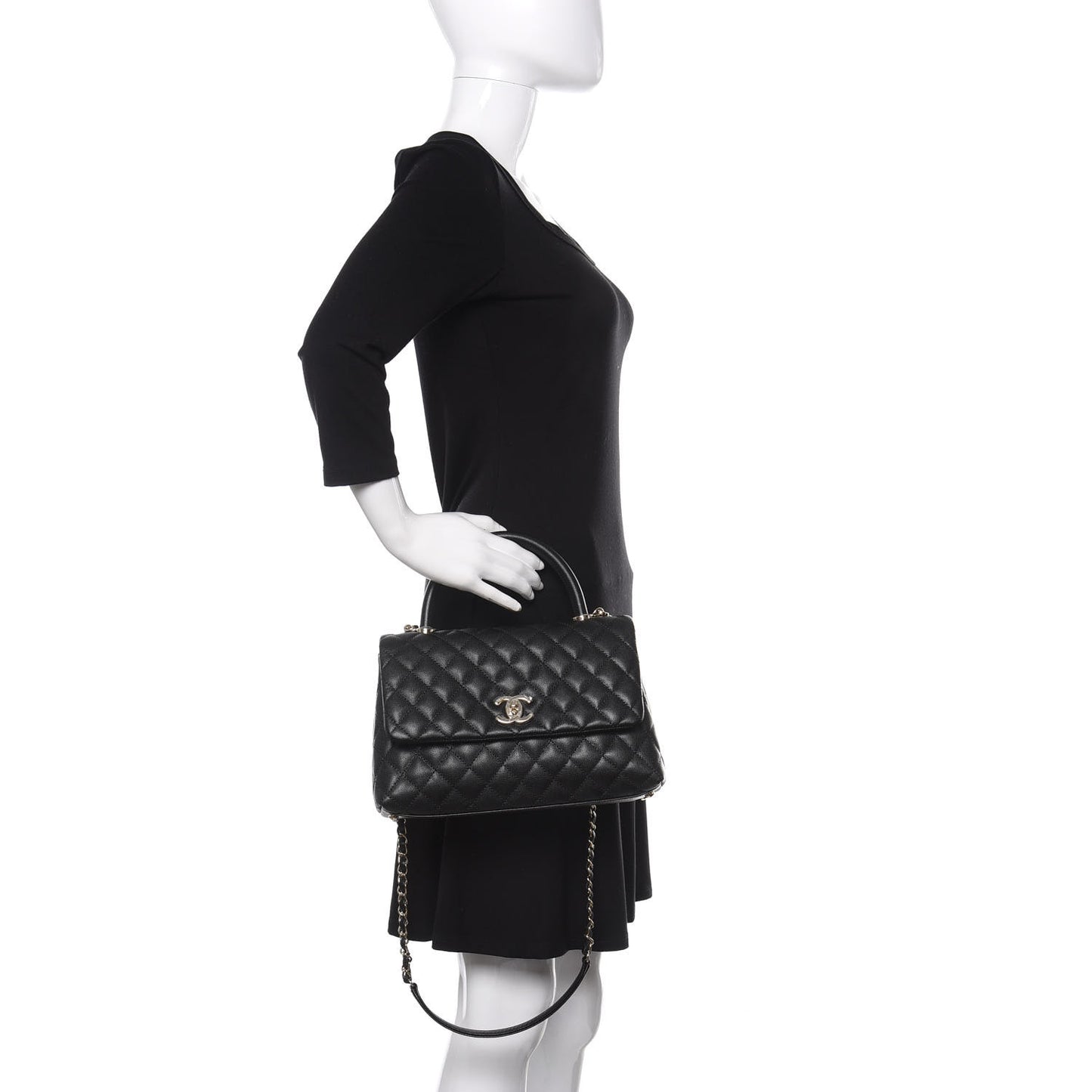 Caviar Quilted Small Coco Handle Flap Black