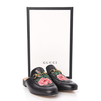 Gucci Calfskin Flower Embroidered Princetown Slippers 36.5 Black 10 of 10