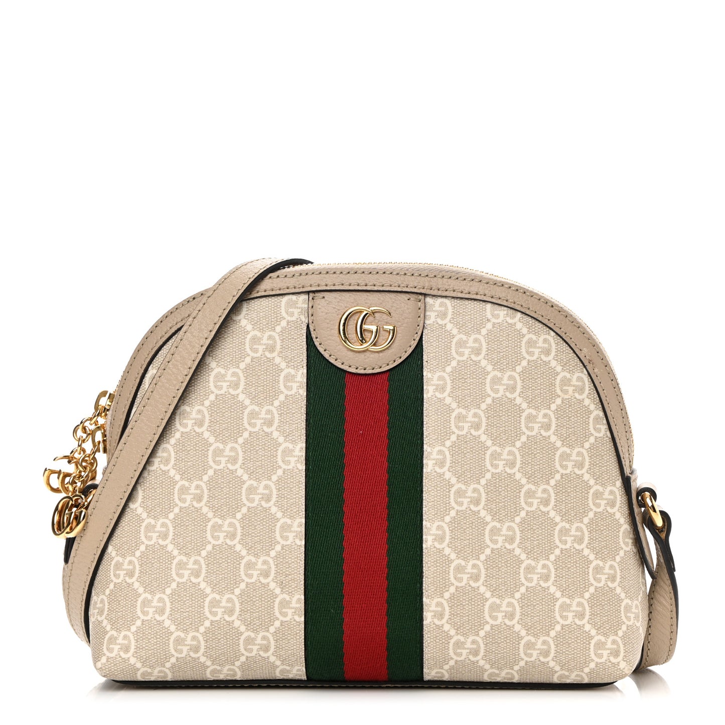 GG Supreme Monogram Textured Dollar Calfskin Web Small Ophidia Dome Shoulder Beige Mystic White Oatmeal