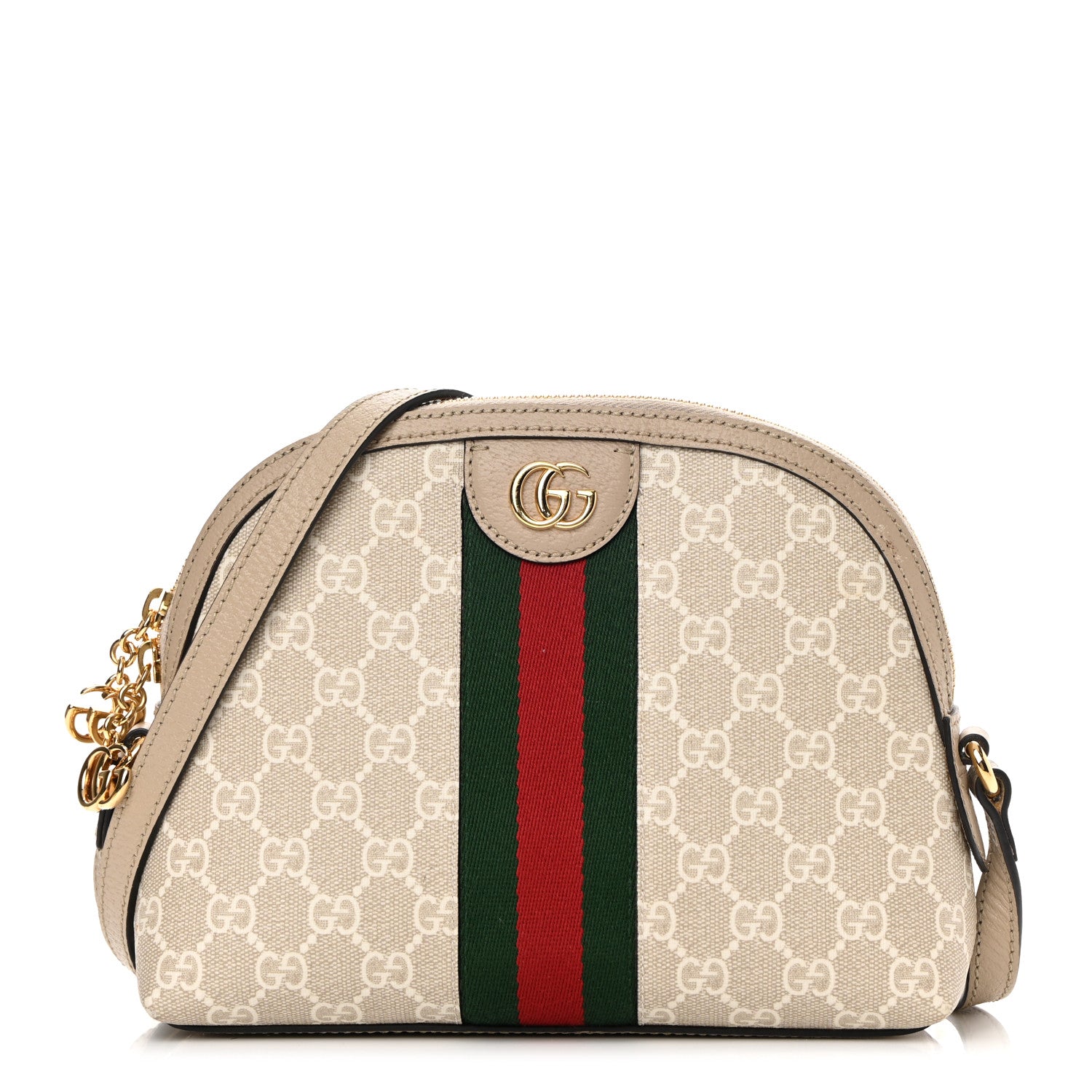 Gucci GG Supreme Monogram Textured Dollar Calfskin Web Small Ophidia Dome Shoulder Beige Mystic White Oatmeal 1 of 14