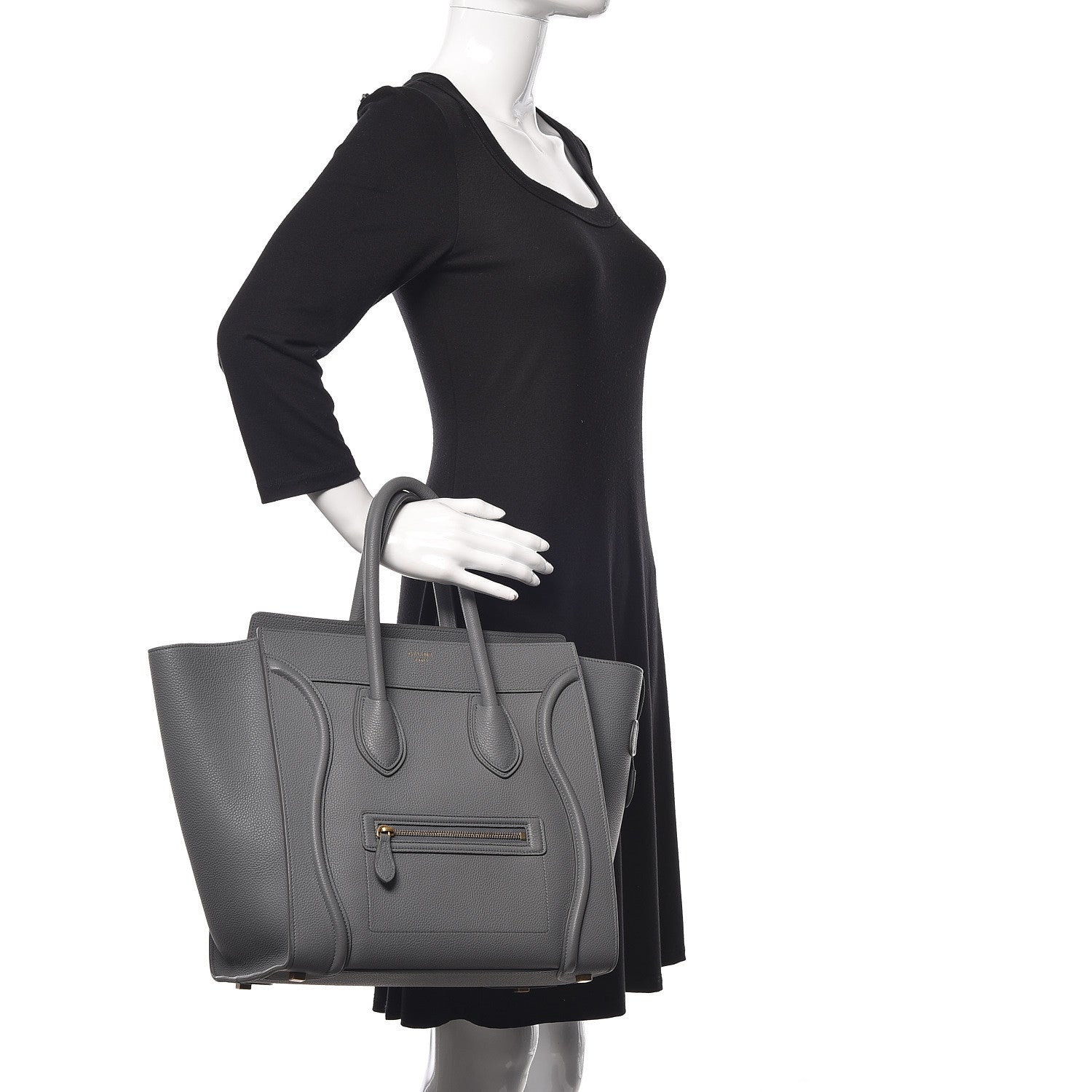 Celine Drummed Calfskin Mini Luggage Kohl 2 of 9