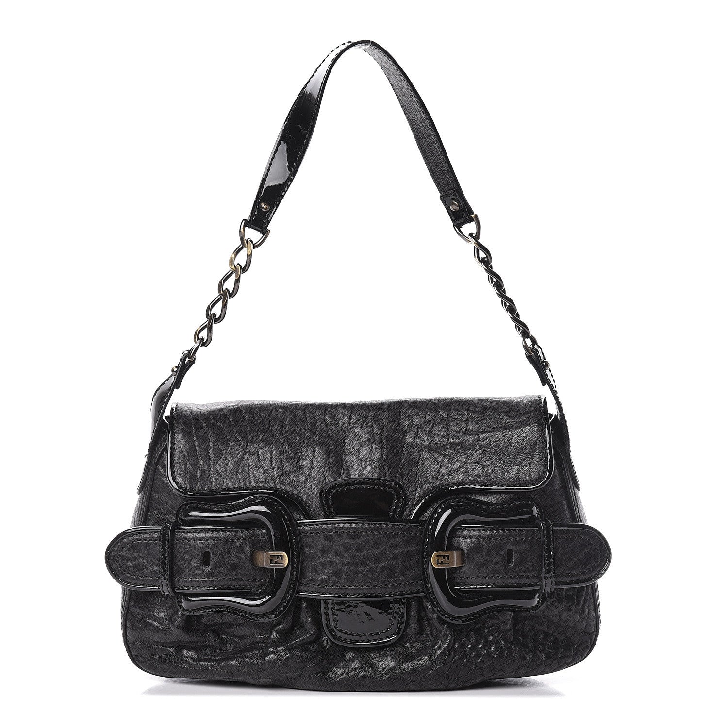 Fendi Nappa Patent B Bis Flap Bag Black 1 of 10