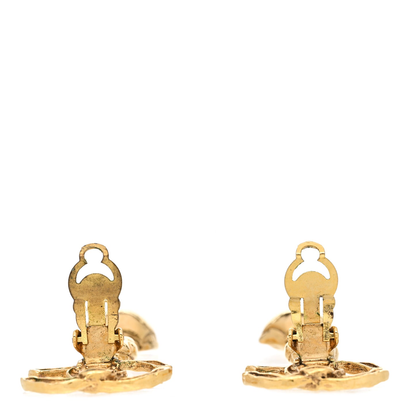 Metal CC Quilted Drop Clip On Earrings Gold