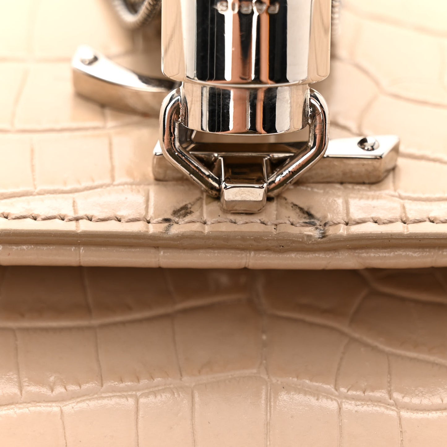 Calfskin Crocodile Embossed Small Classic Monogram Kate Tassel Satchel Nude Powder