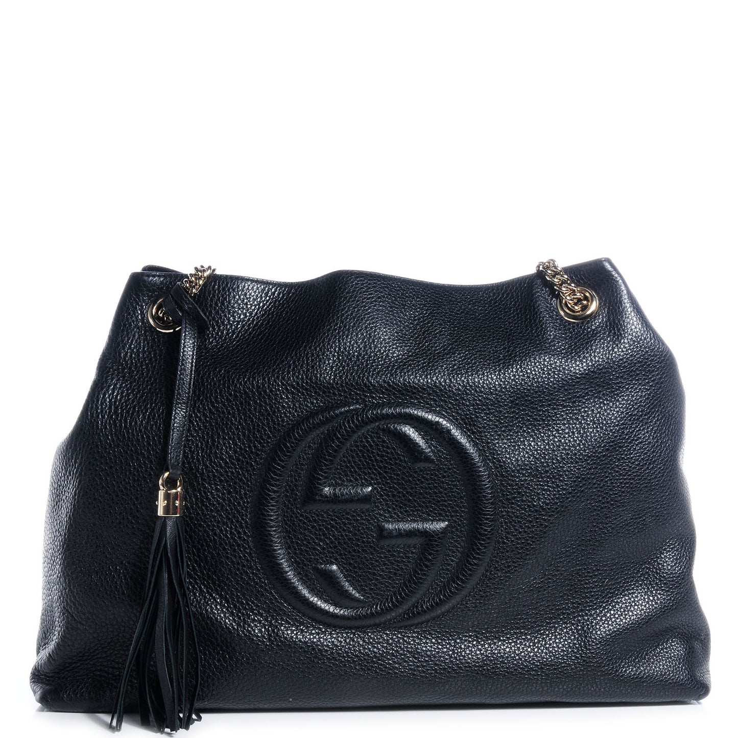 Pebbled Calfskin Large Soho Chain Shoulder Bag Black