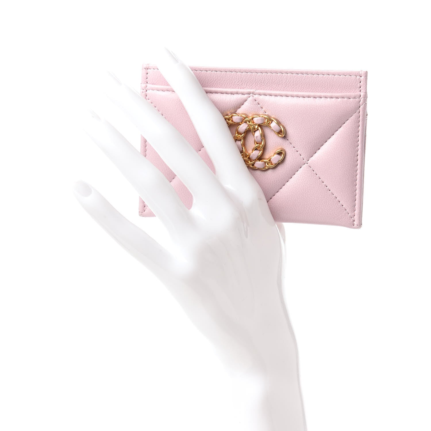 Chanel Lambskin Quilted Chanel 19 Card Holder Light Pink 2 of 13