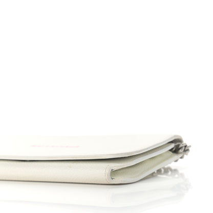Balenciaga Grained Calfskin Logo Cash Phone Holder Wallet On Chain White Fluo Pink 10 of 14