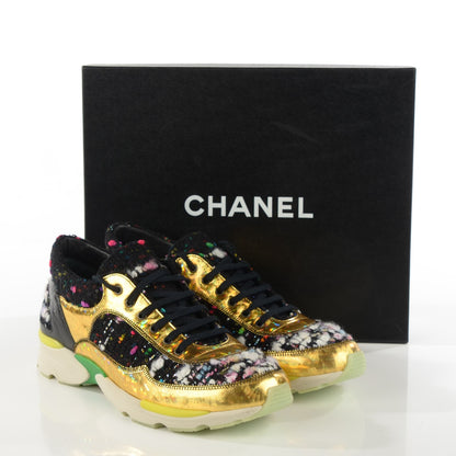 Chanel Tweed Lambskin Runway Sneakers 39 Black Multicolor 6 of 10