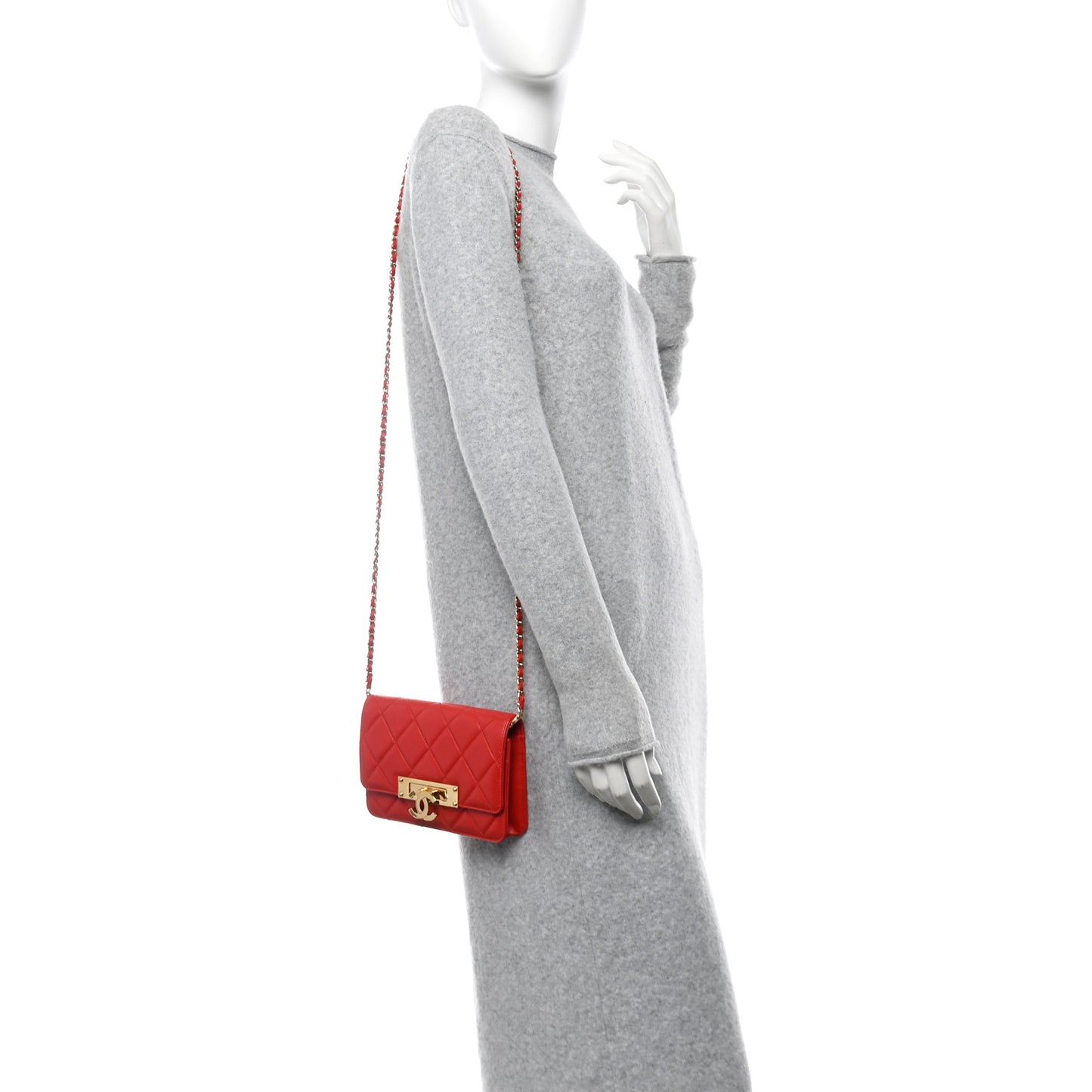 Lambskin Quilted Golden Class Wallet on Chain WOC Red