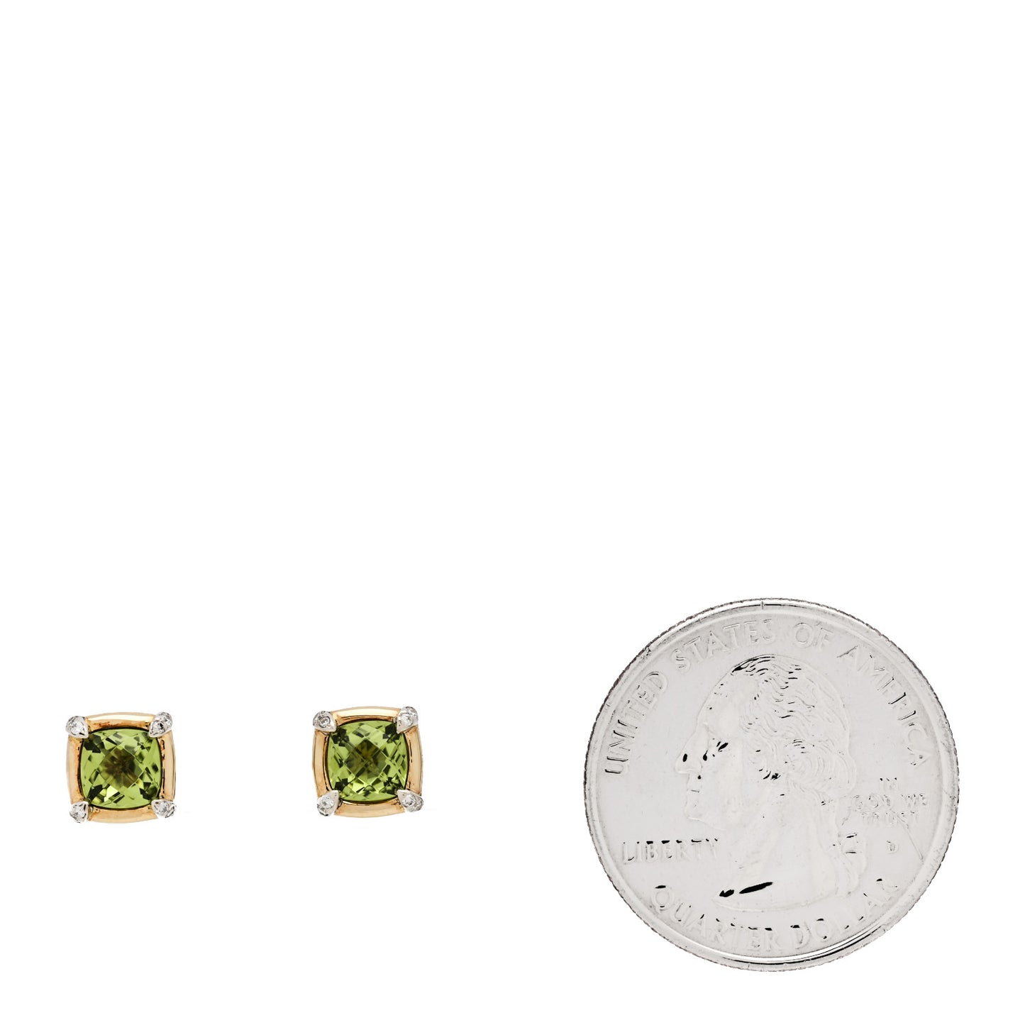 18K Yellow Gold Sterling Silver Diamond Peridot 5mm Petite Chatelaine Bezel Earrings