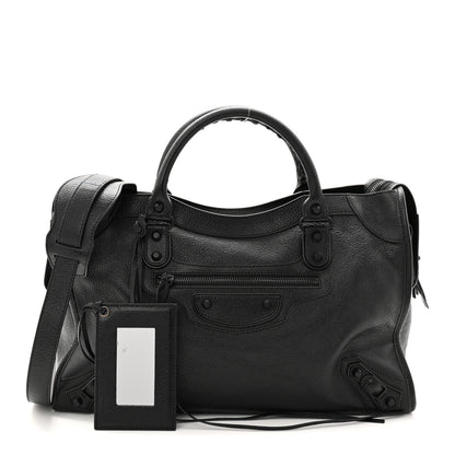 Balenciaga Shiny Grained Goatskin Black Metallic Edge City Black 3 of 11