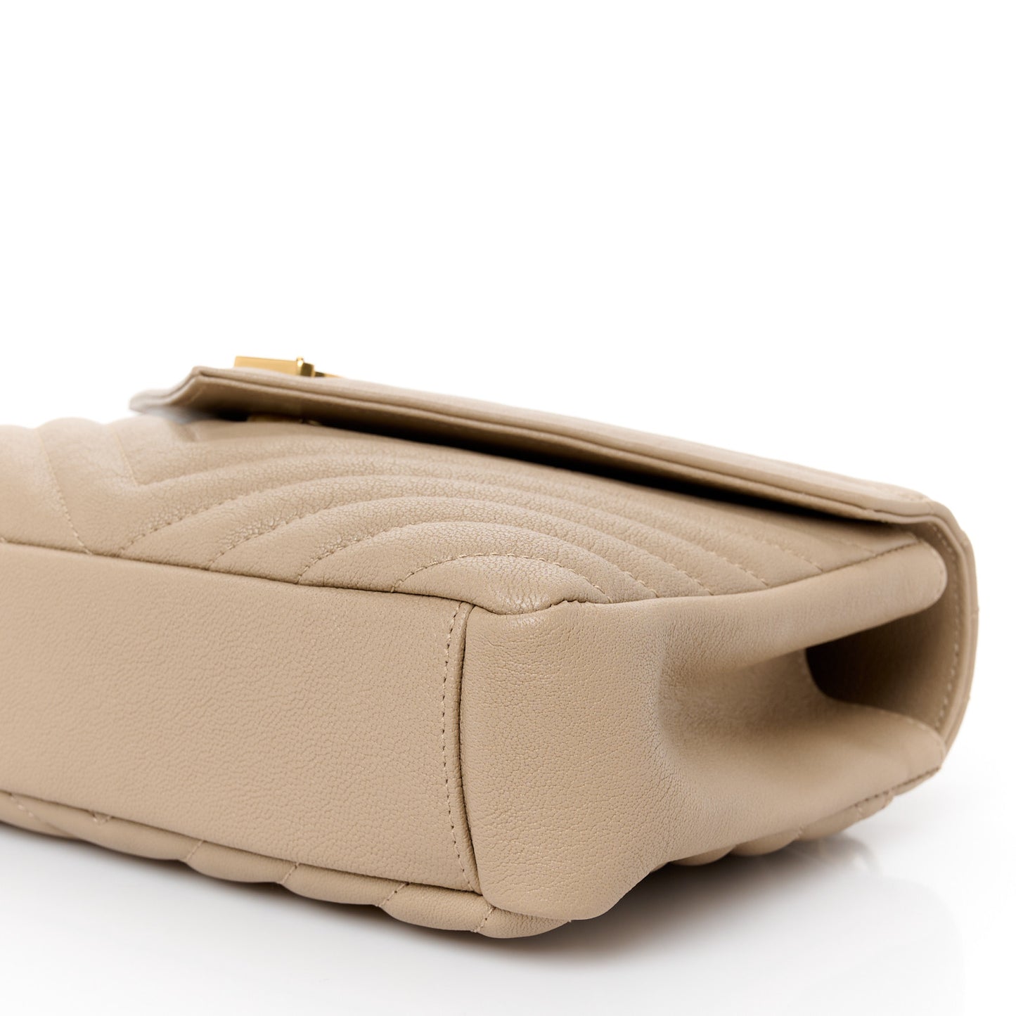 Sheepskin Matelasse Chevron Monogram Medium College Bag Dark Beige