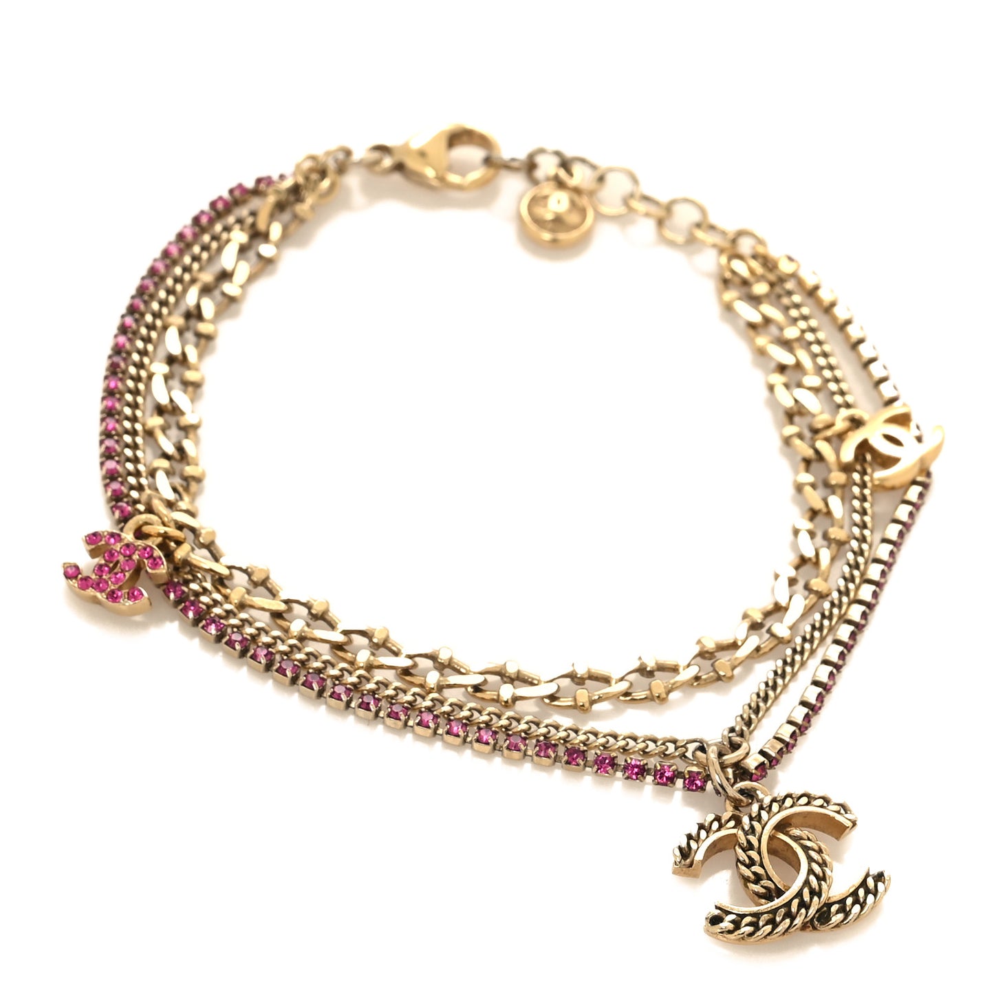 Crystal Chain CC Charm Bracelet Pink Gold