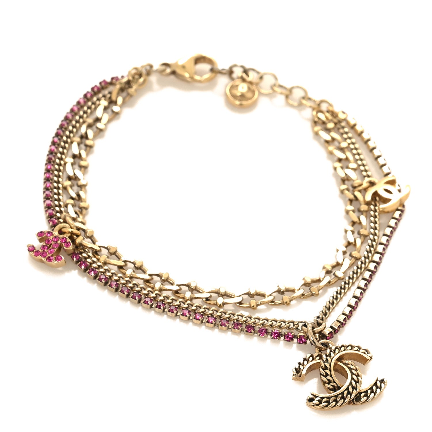 Chanel Crystal Chain CC Charm Bracelet Pink Gold 1 of 5