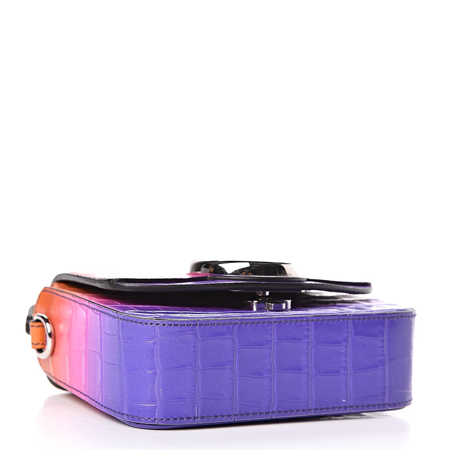 Calfskin Crocodile Embossed Mini C Double Carry Ombre Pink