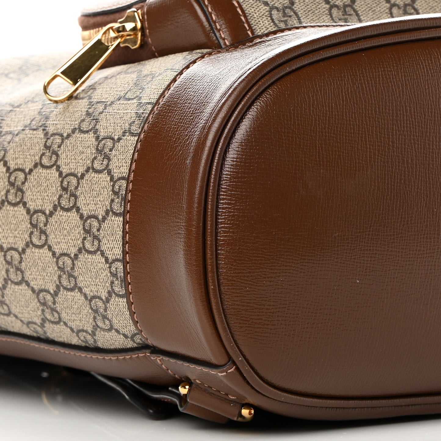 GG Supreme Monogram Calfskin Horsebit 1955 Single Buckle Backpack Beige Brown Sugar
