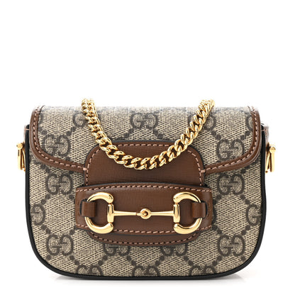 Gucci GG Supreme Monogram Azalea Calfskin Web Horsebit 1955 Wallet On Strap Beige Ebony Brown Sugar 1 of 10