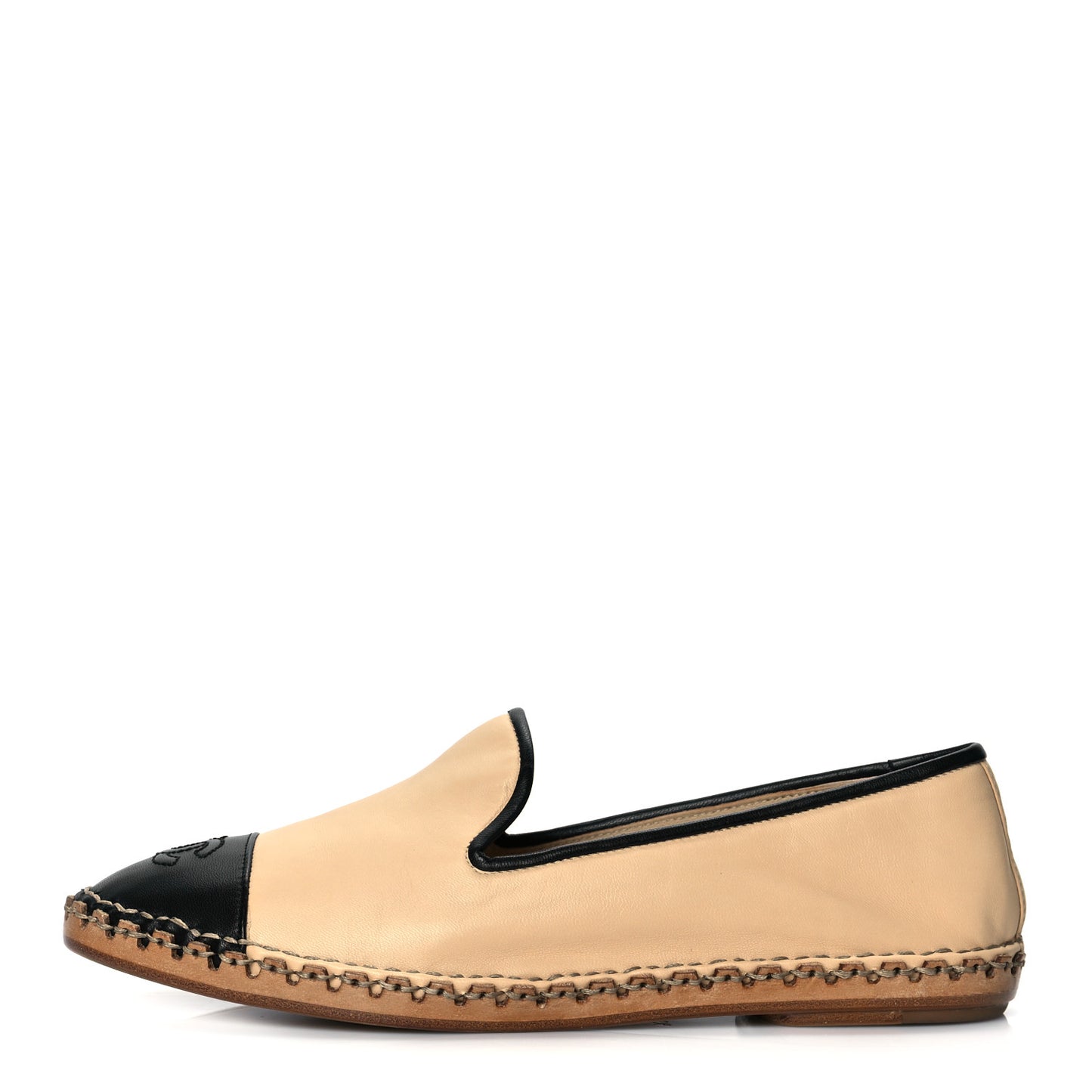 Lambskin Chain CC Mocassin Loafer Espadrilles 38.5 Beige Black